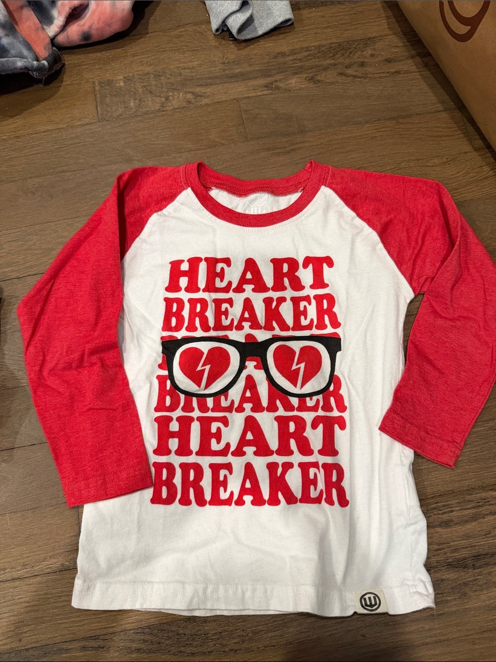 Kids 'Heart Breaker' Raglan Long Sleeve Tee - Red & White